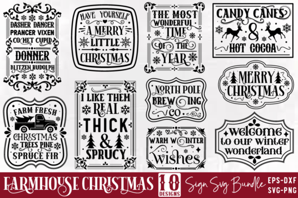 Farmhouse Christmas SVG Sign Bundle for Crafts and Graphics
